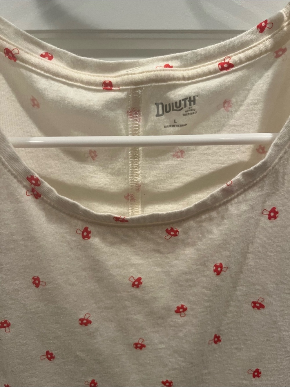 Duluth Trading Co Cream Tank Top with Red Mushroom Print